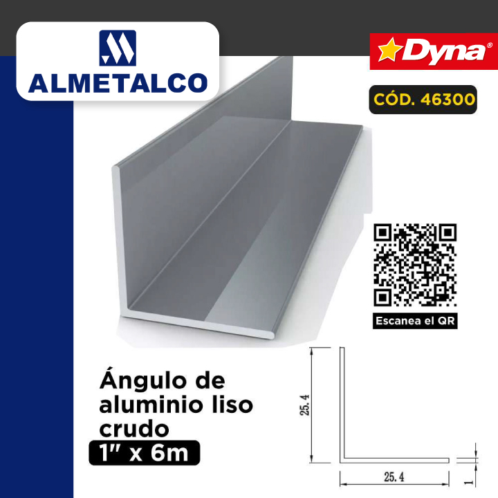 Angulo De Aluminio Liso Crudo 1 X 1mm Espesor X 6m Aa009 00 Dyna And Cia Sa 7573