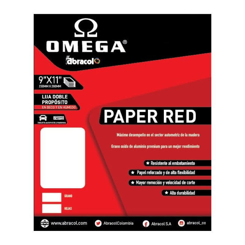 Lija Seca Uso general Roja Grano 240 9" X 11" RPHQA0240000