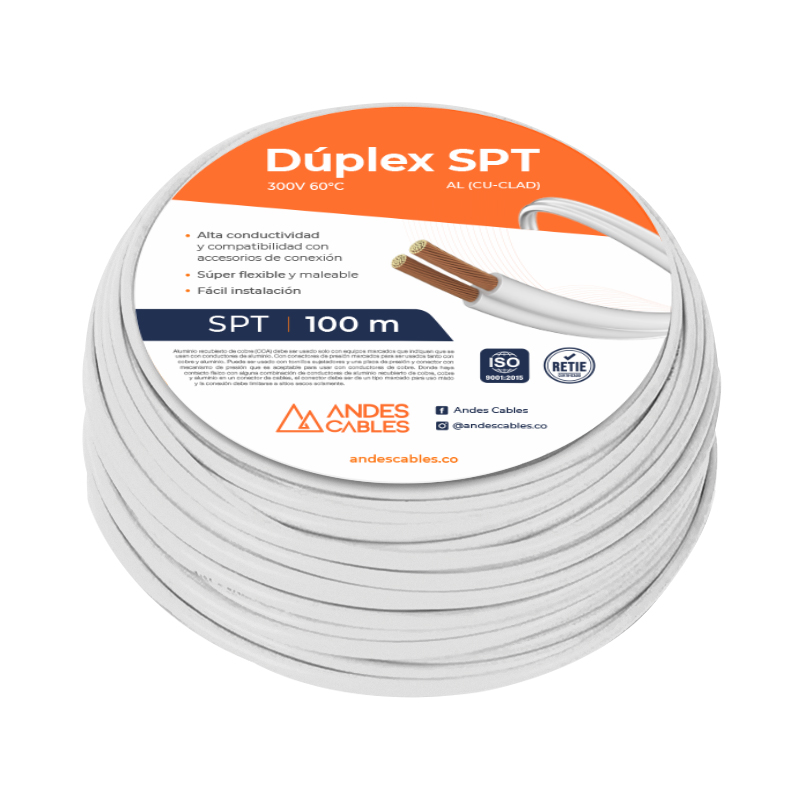 Cable Duplex SPT 2X14 AWG Blanco 100 MTS