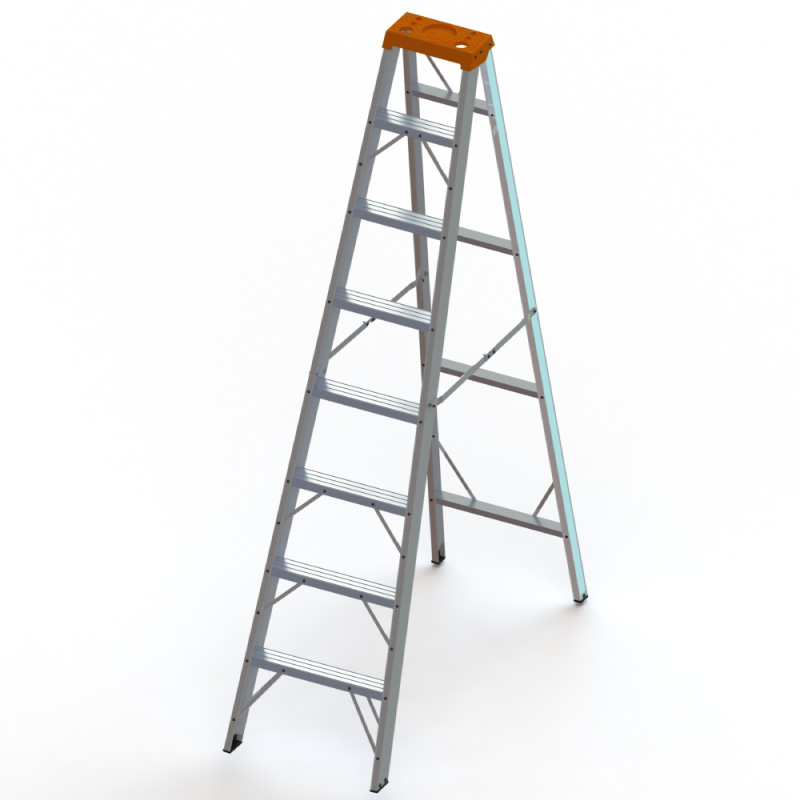 Escalera De Tijera En Aluminio Uso Comercial Tipo II de 8 Meseta Plastica x 2,40m Capacidad de carga carga 102 Kilos PT0029