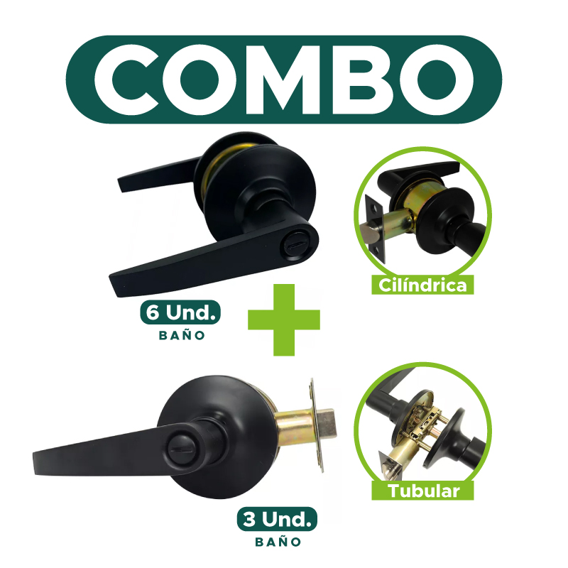 6 UNIDADES 46187 CERRAD CILINDRICA MANIJA BAÑO CADIZ NEGRA + 3 UNIDADES 46976 CERRAD TUBULAR MANIJA BAÑO CADIZ ACABADO NEGRO