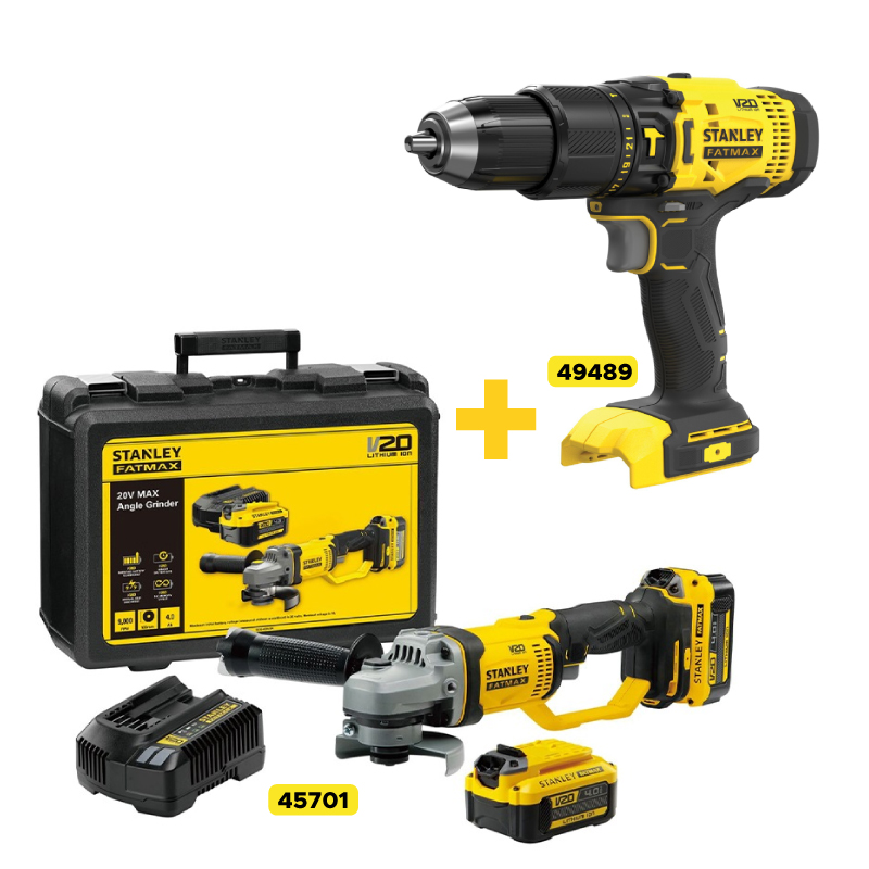 Minipulidora Inalambrica 4,5 20V Fatmax+ 2 Baterías+Cargador+Maletín + Taladro Percutor 20V 1/2" Sin Batería Y Cargador