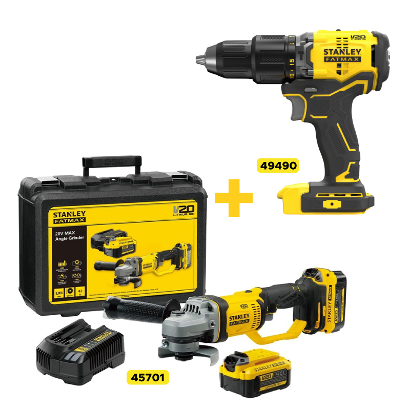 Minipulidora Inalambrica 4,5 20V Fatmax+ 2 Baterías+Cargador+Maletín + Taladro Percutor 20V 1/2" Brushless Sin Batería Y Cargador SBD715B-B3