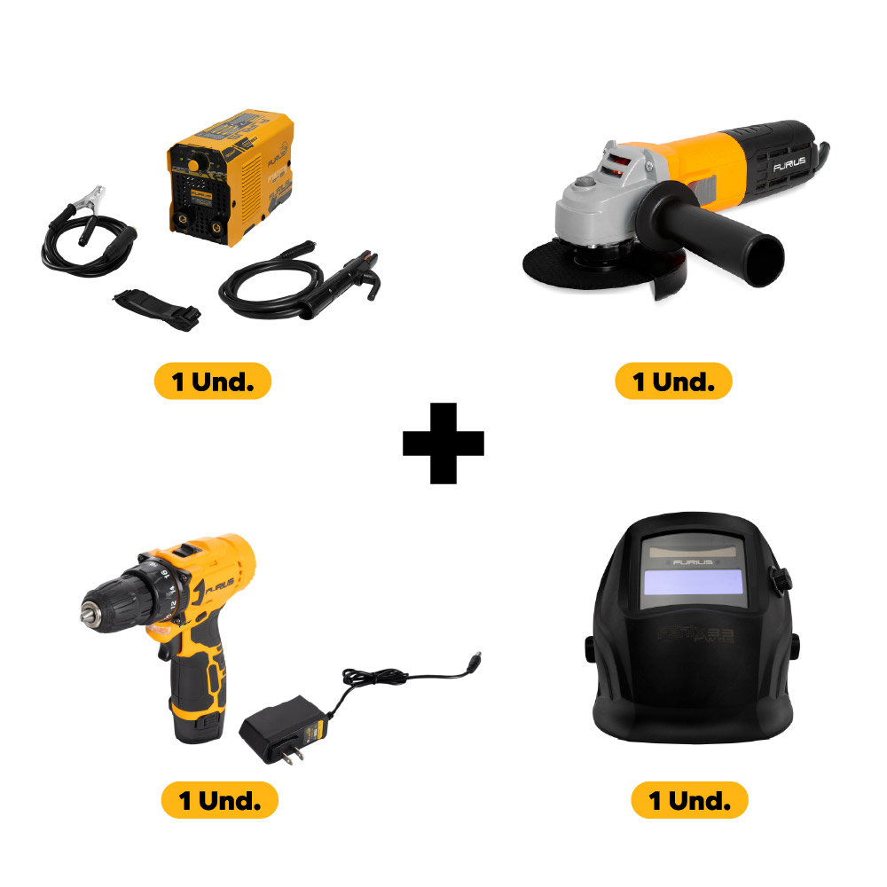 Soldador Inversor De Electrodo 130A FW131M + Careta Electrónica FW33 +  Taladro Inalámbrico 12V 3/8" FCD 12 + Pulidora Alámbrica 4-1/2" FG71