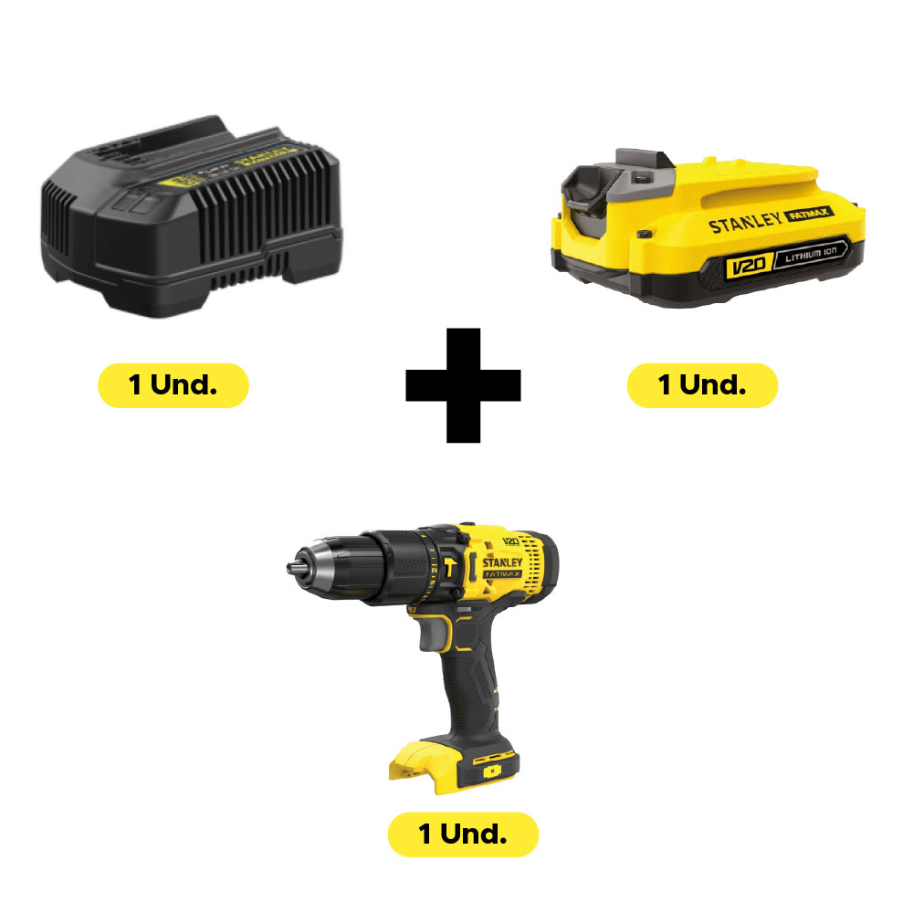 Taladro Percutor 20V 1/2" SCD711B-B3 + Cargador 2A 20V  + Bateria 20V 1.5 Ah