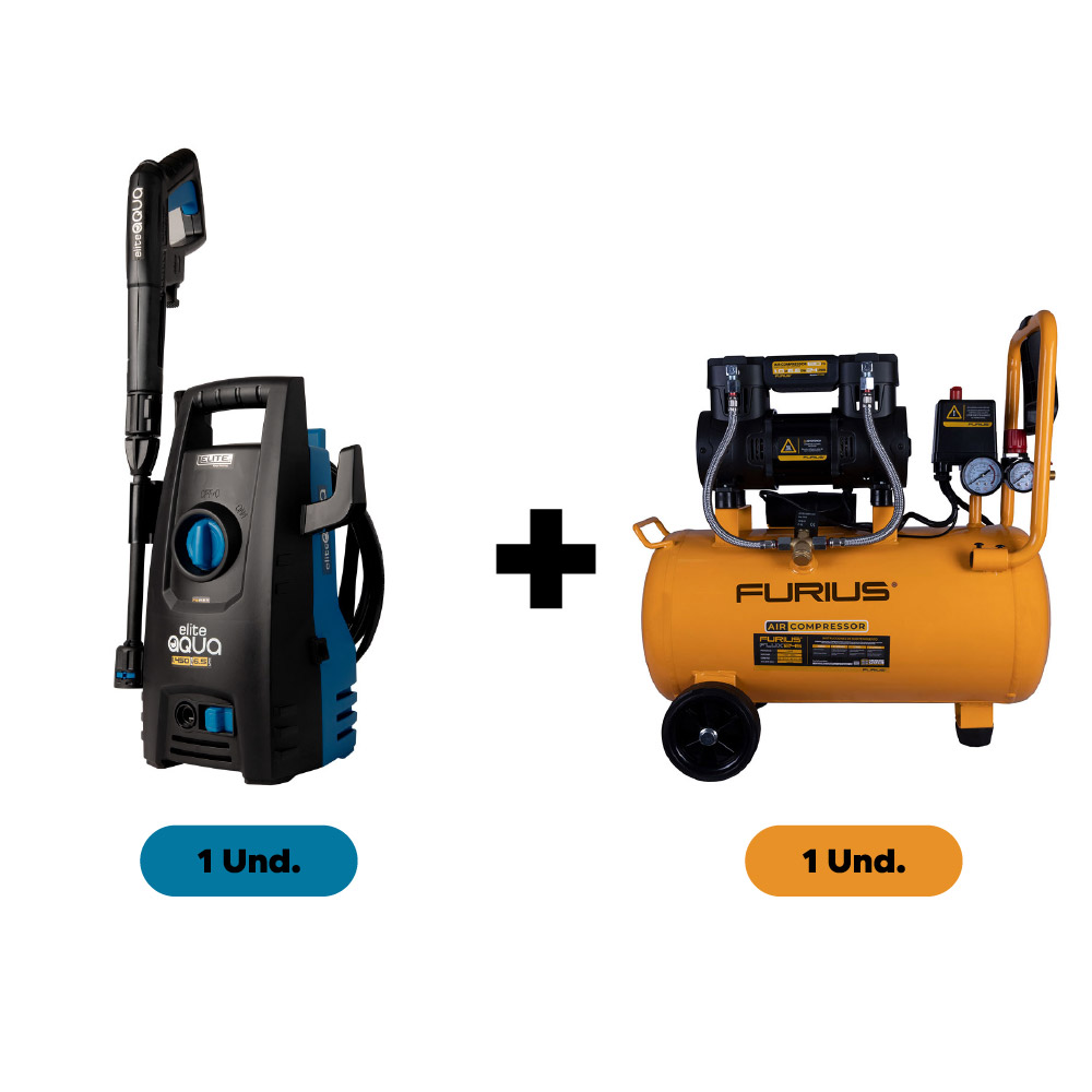 Compresor Libre De Aceite 24 Litros 1.5HP 120 PSI FC124S + Hidrolavadora Electrica 1500W PW1565