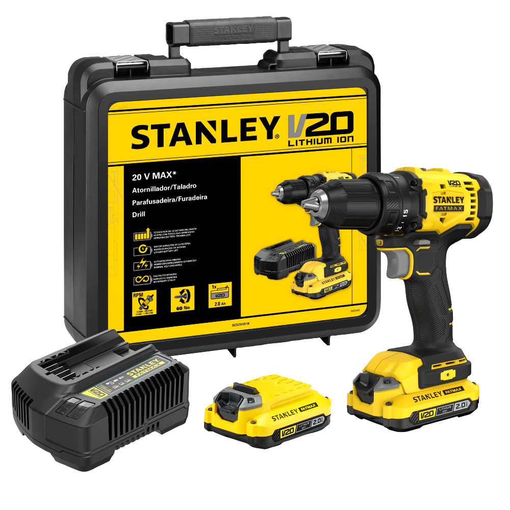 Taladro Atornillador Inalámbrico 20V 1/2" +2 Baterías 2Ah + Cargador SCD701D2K-B3