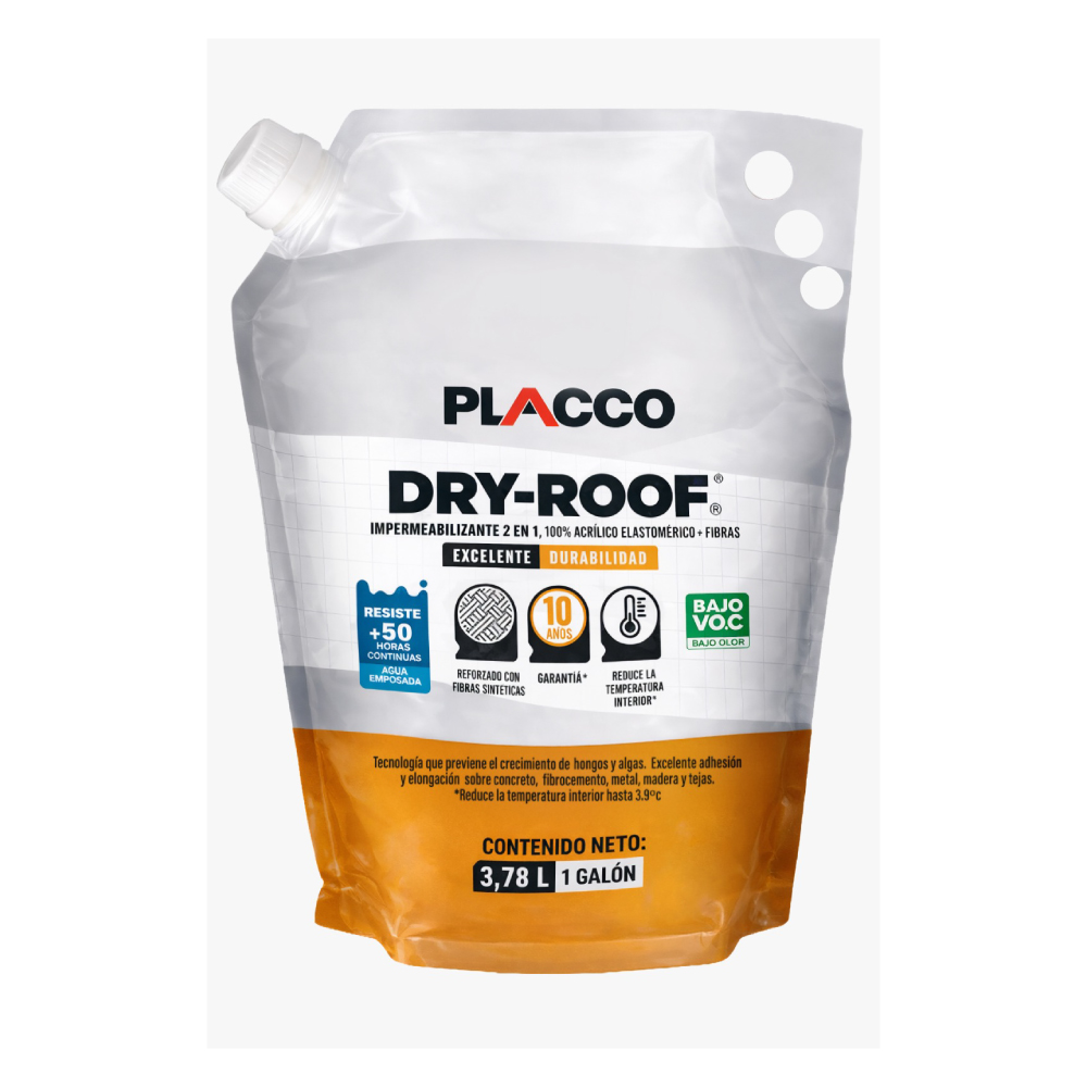 Impermeabilizante Acrilico  Placco Pro Dry Roof Blanco Bolsa Galon 96500111