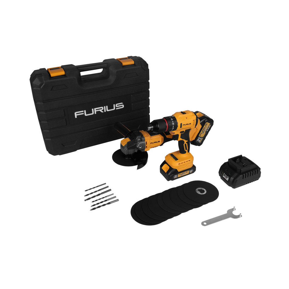 Taladro Percutor Inalámbrico Brushless  1/2 " 21V + Minipulidora Inalámbrica Brushless 4 1/2" 21V FB212KIT