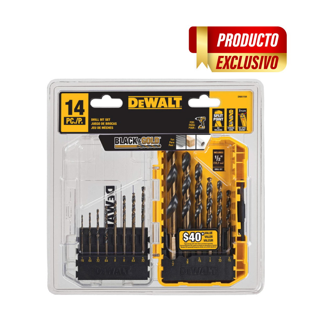 Juego De Brocas Acero Rápido HSS Óxido Negro 1/16" A 1/2" 13 Piezas DWA1184