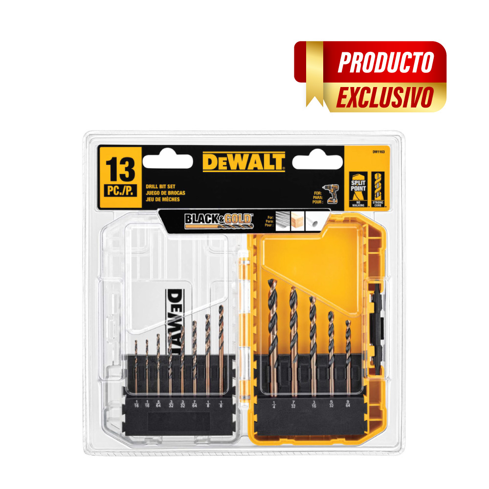 Juego De Brocas Acero Rápido HSS Óxido Negro 1/16" A 1/4" 14 Piezas DW1163